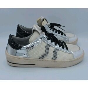 Italian Piranha Black White Silver Metalic Leather Designer Womens Sneakers